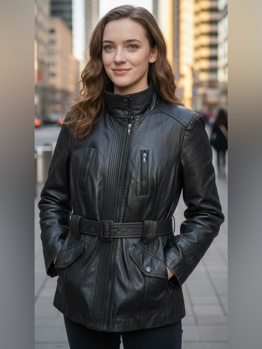 #018 Vintage Pelle Studio belted Genuine Leather coat size XL